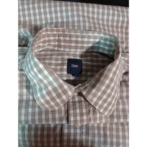 Gap Shirt Men's Large Tan White‎ Check Button Front Long Sleeve - Picture 5 of 8